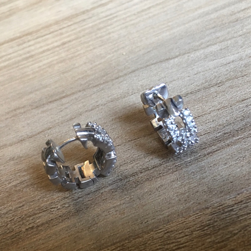 Vintage .925 Sterling Silver CZ Pave Hoops